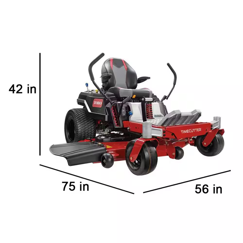 Discover the Timecutter 54" Zero Turn Riding Mower: Powered by a 23 HP Kawasaki V-Twin Engine and featuring a rugged Ironforged Deck with Myride Comfort System – Ideal for Effortless Lawn Care!